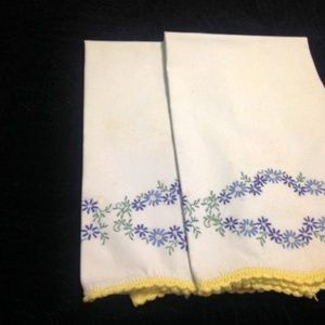 Pair of Vintage White Pillowcases with Embroidery